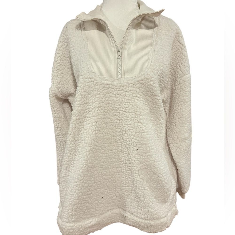 NWT aerie women's oversized Sherpa size xs im cream color quarter zip